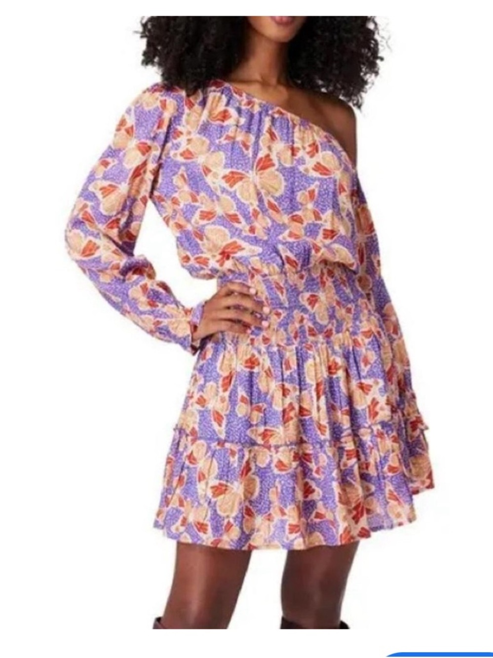 New Roller Rabbit off Shoulder Butterfly Purple Tiered Mini Dress Sz XS/S